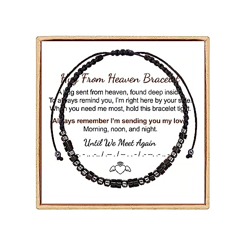Hug from Heaven Morse Code Bracelet - Until We Meet Again, Black Hematite Beads for Men and Women - color: Hug from Heaven(Black)