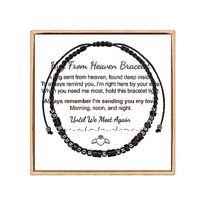 Hug from Heaven Morse Code Bracelet - Until We Meet Again, Black Hematite Beads for Men and Women - color: Hug from Heaven(Black)