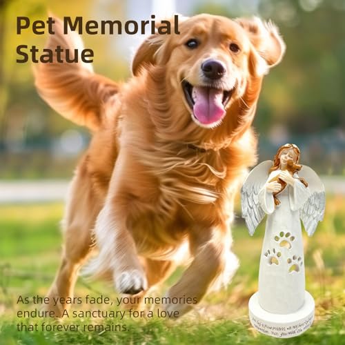 Pet Angel Statue with Candle Holder, Resin Pet Remembrance Decor, Dog and Cat Keepsake Figurine for Shelf, Table or Home Display