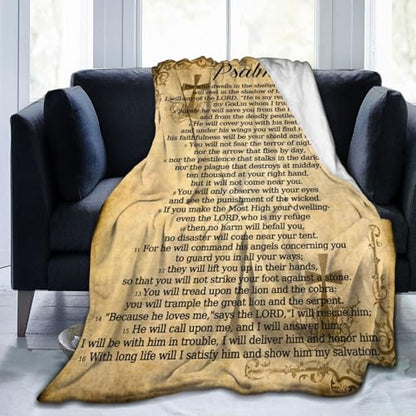 Psalm 91 Gifts Blanket for Women Christian Gifts Faith Bible Religious Gifts Christian Inspirational Blankets Soft Flannel Throw Blanket 80"X60" - color: Psalm 91, size: 80"x60"
