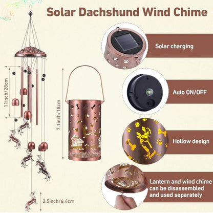 Retisee Dachshund Dog Design Solar Wind Chimes Outdoor Metal Dachshund Gifts Solar Light Windchimes Outside Indoors Christmas Decoration Birthday Gift for Home Lawn Porch Patio Garden Yard - style: Dachshund