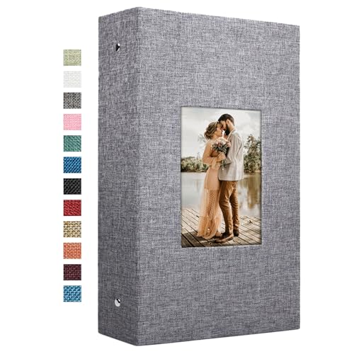 Vienrose 4x6 Photo Album,420 Pockets,Linen Cover with Window,Grey | Linen Hardcover, Slip In Photo Book, Family Memory Album, Travel Keepsake - color: Grey, size: 420 Pocket