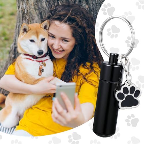 4 Pcs Pet Urns Keychain Ashes Keepsake with 4 Paw Shape Urn Pendant | Stainless Steel Small Cat Pet Urns, Cremation Keepsake Paw Memorial Urn