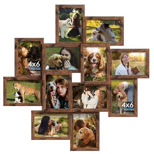 DUENPY 4x6 Solid Wood Collage Frame 12 Pack Glass Assembly Required Brown - color: Brown
