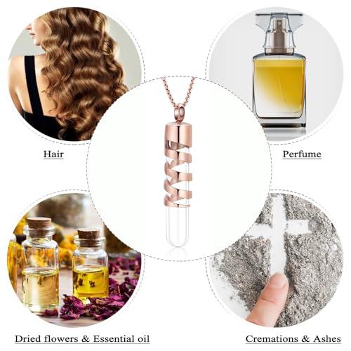 Oinsi Clear Glass Tube Cremation Urn Jewelry Ashes Holder Necklace Keepsake Memorial Pendant Including Box/Fill Kits - color: Rose Gold (Angel wing)