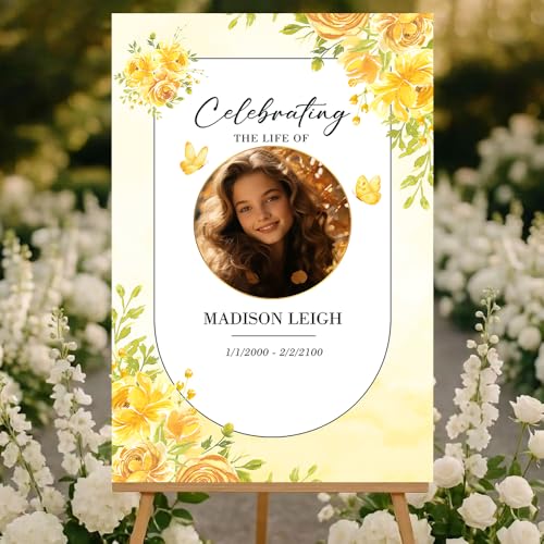 Personalized Celebration of Life Welcome Sign with Photo, Obituary Welcome Sign with Name and Date, Celebrating a Beautiful Life Butterfly Flower Tribute, Butterfly Flower Remembrance Decor, Custom Funeral Welcome Sign (Edition 9) - color: Edition 9