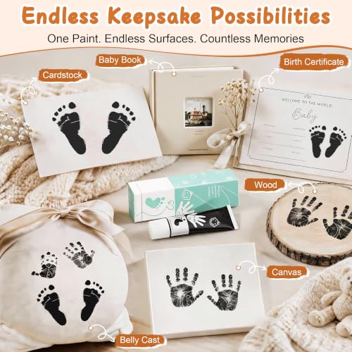 Baby Hand and Footprint Paint with Sponge Head, 2.54 fl oz, Non-Toxic & Acid-Free, Washable Baby Safe Paint for Newborn Keepsakes, Dog Nose & Paw Prints, Ideal New Mom Gift - Black - color: Black