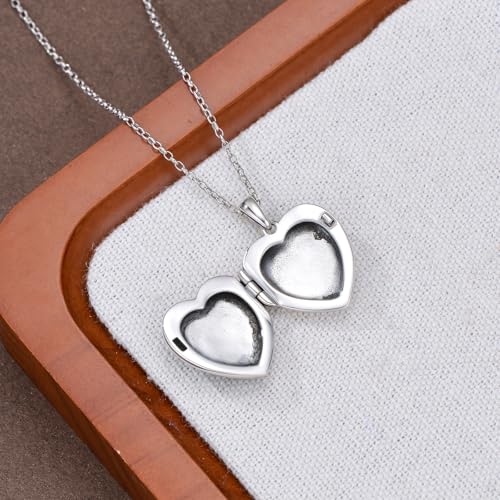 Heart Locket Necklace 925 Sterling Silver Custom Photo Pendant That Holds Pictures Memorial Jewelry Gifts for Women Mom Daughter - color: Rose Flower, style: 3-photo&text customized