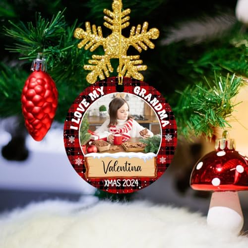 Add Personalized Grandma Christmas Ornament 2025 - I Love My Grandma Photo Frame Gift for Grandmother - Custom Name & Picture Grandkids Xmas Keepsake - color: I Love My Grandma Ornament