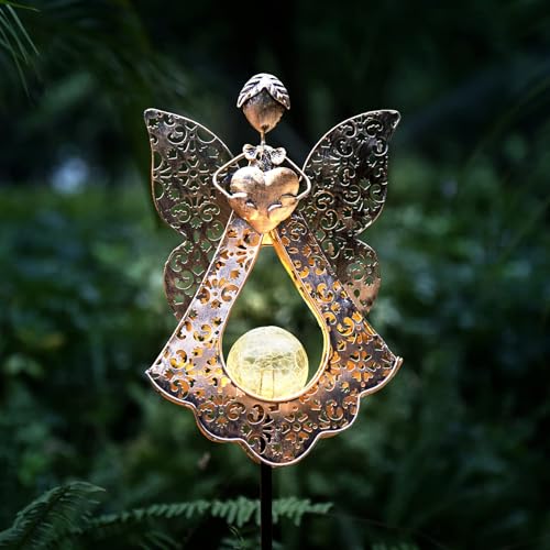 LEDs Solar Stake Lights for Garden Metal Warm White, Memorial Gift - Perfect as Remembrance & Sympathy Gifts (Angel-Bronze) (Angel) - style: Angel