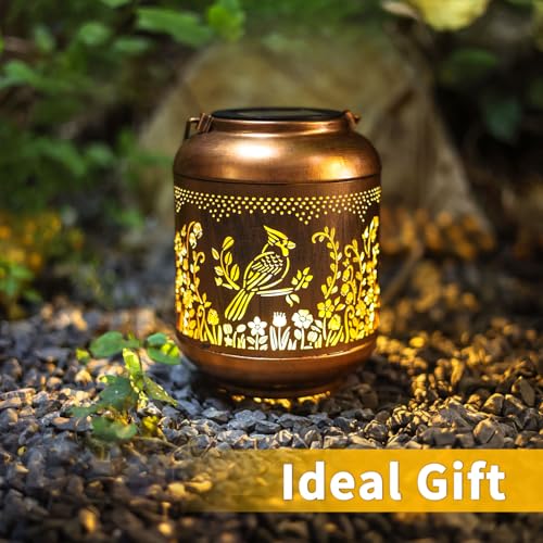 Cardinal Solar Lanterns Outdoor Waterproof Hanging,Solar Lights Fathers Day Gifts Dad Women Mom Grandma Metal Lantern Outside Decoration for Yard,Porch,Patio,Backyard,Lawn,Garden Decor - style: B、1Pack-Cardinal