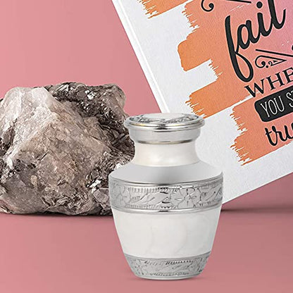 Small Urns for Human Ashes Adult Male Female | Gift Pack of Pearl White Aesthetic Mini Urn, Red Velvet Carry Bag, A Paper Funnel in a Premium Gift Box - color: Pearl White, size: Pack of 1