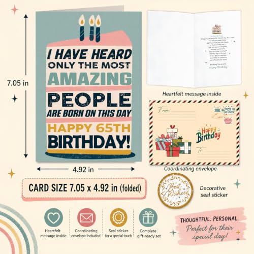 65th Birthday Card, 65th Birthday Card for Women Men with Seal and Envelope, 1965 Birthdayy Card for Mom Dad Wife Husband Him Her Friend Grandma Grandpa - color: 65th