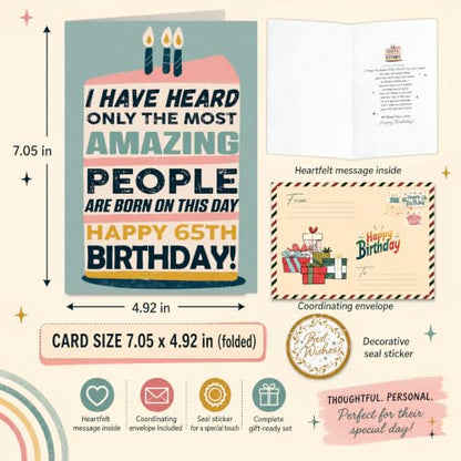 65th Birthday Card, 65th Birthday Card for Women Men with Seal and Envelope, 1965 Birthdayy Card for Mom Dad Wife Husband Him Her Friend Grandma Grandpa - color: 65th