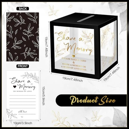 Pajean 50 Pcs Greenery Share a Memory Card, Celebration of Life Cards Box - color: Black Gold