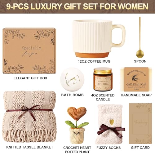 Uwingess Get Well Soon Gift Baskets for Women Self Care Gifts, Spa Care Package Inspirational Thinking of You Sympathy Gifts, Christmas Birthday Gift for Women Friends Mom Sister Grandma - color: Coffee