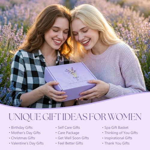 Mothers Day Gifts for Mom, 9pcs Happy Birthday Gifts for Women, Unique Birthday Relaxation Spa Gift Christmas Ideas Relaxing Lavender Set Self Care Gift Basket for Her Mom Sister Friend Teacher - color: Purple