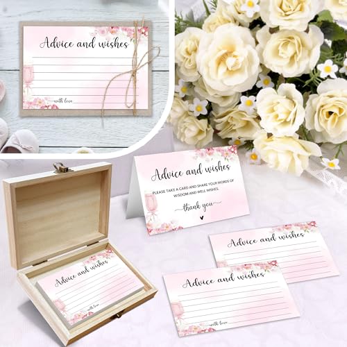 Advice and Wishes Cards Box, 50 Pcs Birthday Wedding Baby Shower Advice Cards, Well Wishes Box for Birthday Party Graduation Bridal Shower Retirement Party, Anniversary(Champagne) -B01 - color: Champagne, size: Set with Wooden Box