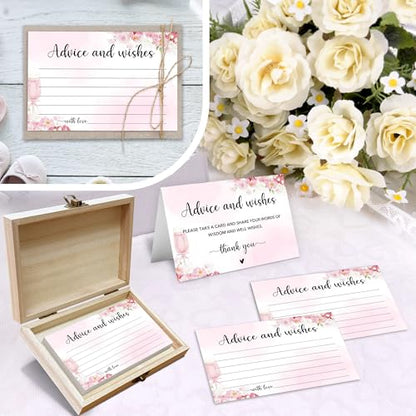 Advice and Wishes Cards Box, 50 Pcs Birthday Wedding Baby Shower Advice Cards, Well Wishes Box for Birthday Party Graduation Bridal Shower Retirement Party, Anniversary(Champagne) -B01 - color: Champagne, size: Set with Wooden Box
