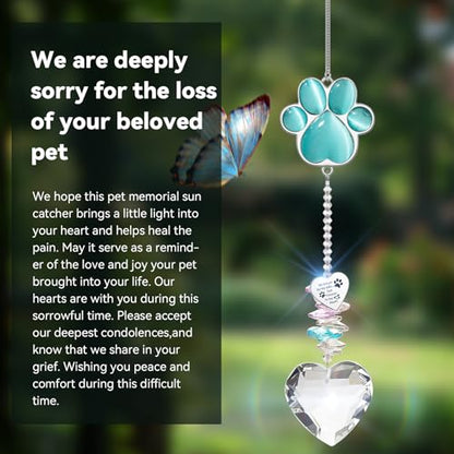 Dog Memorial Gifts for Loss of Dog, Pet Sympathy, Dog Memorial Suncatcher - color: Peacock Blue