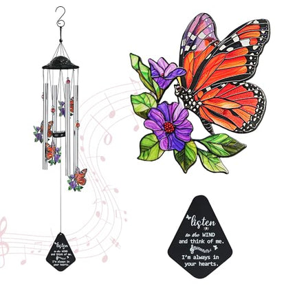 YU FENG Butterfly Memorial Wind Chime, Crystal Suncatcher Outdoor Decor | 34 Inch Metal Wind Chime, Butterfly Design, Sympathy Bereavement Gift, Garden Yard Patio Hanging Decoration - style: Autumn Garden – Butterfly – 34 Inch