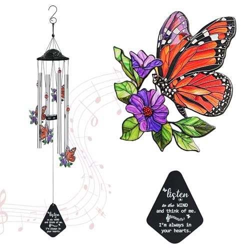 YU FENG Butterfly Memorial Wind Chime, Crystal Suncatcher Outdoor Decor - style: Autumn Garden – Butterfly – 34 Inch