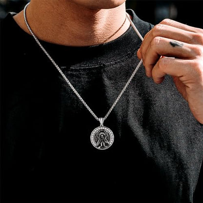 925 Sterling Silver Patron Saint Necklace Amulet Miraculous Medal Pendant Jewelry for Men Women with Friendship Talisman Travel Inspirational Gifts - color: black-C