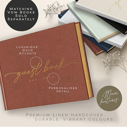 Est. 2026 Elegant Guest Book with 100 Blank Pages — Linen Gold-Foiled Guestbook to Sign for Special Events: Wedding, Baby Shower, Birthday Party — Hardcover Guest Book to Insert Photos & Polaroids - color: Terracotta, size: Est. 2026