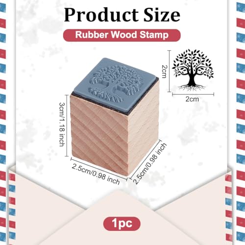 OLYCRAFT Wooden Rubber Stamp Tree of Life Wooden Craft Stamp 1x1x1.2 Inch Mini Rubber Stamps Wood Stamping Tool for DIY Art and Craft Journals Albums Scrapbooking Card Making Planner Envelope - style: Tree of Life