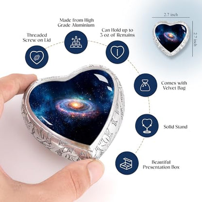 Deep Cosmos Heart Keepsake Cremation Urn for Human Ashes – Small Aluminum Memorial Burial Urn for Men & Women, Decorative Display - size: Small Heart