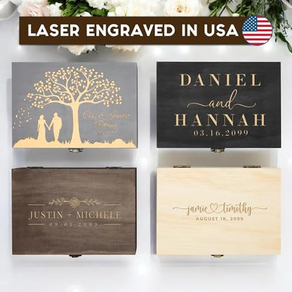 Personalized Wedding Keepsake Box, Custom Engraved Memory Box for Newlyweds - style: 10. Wedding Designs