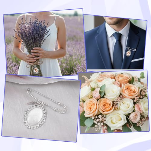 Wedding Bouquet Photo Charm, Lacy Oval Glass Picture Frame Memory Pin - color: Silver