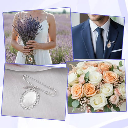 Wedding Bouquet Photo Charm, Lacy Oval Glass Picture Frame Memory Pin - color: Silver