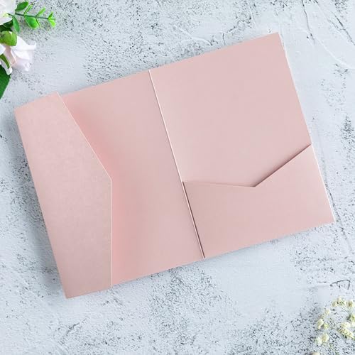 20 PCS Blush Pink Tri-fold Laser Cut Wedding Invitation Pockets for 5x7 Wedding Cards Bridal Shower Engagement Quinceanera Invitation - color: Blush Pink