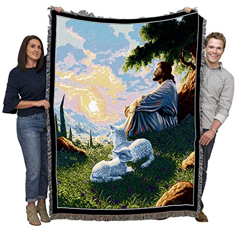 Pure Country Weavers Green Pastures Blanket by Raoul Vitale - Religious Gift Tapestry Throw Woven from Cotton - Made in The USA (72x54) - color: Green Pastures