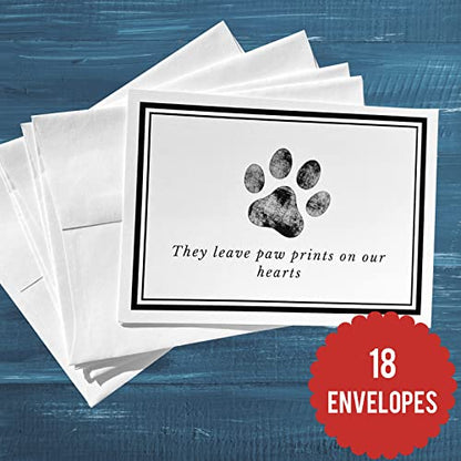 Pet Sympathy Cards for Dogs and Cats - 16 Paw Print Pet Sympathy Cards with Envelopes (4.25 x 6 Inches) for Dogs, Bulk Set for Dog Groomers, Veterinarians, Vets, Boarding, Made in USA