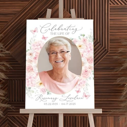Pink Rose Floral Funeral Welcome Sign, Celebration Of Life Sign - color: Version #11