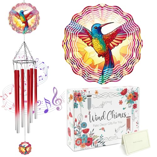 Hummingbird Wind Chimes for Outside with Wind Spinner, Summer Garden Patio Yard Porch Decor, Colorful Hummingbird Wind Chime with Gift Box, Birthday Housewarming Gifts for Women Mom - color: Hummingbird