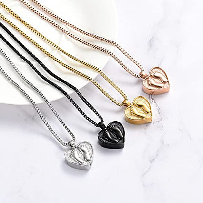 XSMZB Always In My Heart Baby Feet Ashes Keepsake Urn Pendant Necklace Cremation Urns Memorial Jewelry - color: Black-1