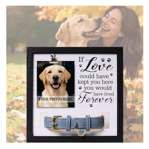 Dog Memorial Gifts for Loss, 9x9 Wooden Pet Loss Sympathy Frame with Collar Holder, Dog & Cat Remembrance Bereavement Gift, Rainbow Bridge Sympathy Gift（Forever in Our Hearts 2.0