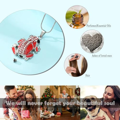 Frog Urn Necklace for Ashes Animals Cremation Jewelry Stainlee Steel Memorial Necklaces Keepsake Jewelry Ashe Holder Pendant for Human Ashes with Filling Kits - color: Red