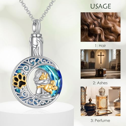 925 Sterling Silver Urn Necklace for Ashes, Teardrop/Tree of Life/Sunflower/Dragonfly/Sea Turtle/Celtic Knot/Elephant/Hummingbird Memorial Cremation Pendant Necklaces for Animal Human Ashes - color: F: Dog