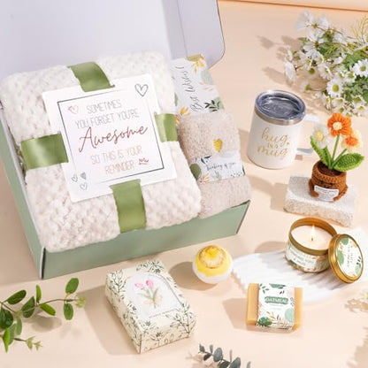 Get Well Soon Gift Baskets for Women, Sending Warmth Gift, Self Care Gifts, Spa Care Package After Surgery Inspirational Thinking of You Sympathy Gift, Birthday Mother's Day Easter Gifts - color: White