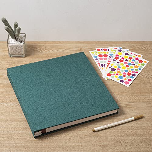 Photo Album Self Adhesive 3x5 4x6 5x7 6x8 8x10 8.5x11 11x10.6 Magnetic Scrapbook Album DIY Length 11x10.6 Inch 40 Pages Linen Cover DIY Photo Album with A Metallic Pen and DIY Accessories(Dark Green) - color: Dark Green, size: 11"x10.8" 40 Pages