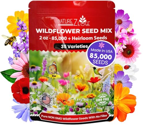 NatureZ Edge Wildflower Seeds Mix – 2 Oz, 85,000 Seeds, 35 Variety Perennial & Annual Flower Seeds to Plant Outside, Bulk Wildflower Seeds, Wild Flower, Semillas de Flores - size: 2 oz