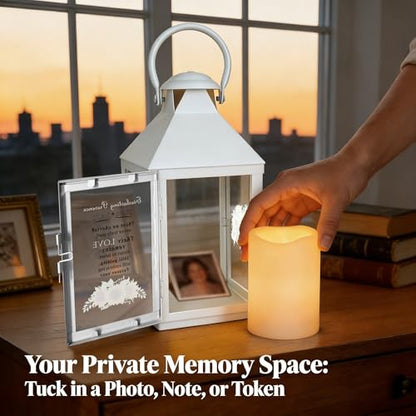 White Memorial Lantern Sympathy Gift for Loss of Loved One | Remembrance Solar Lantern with Sunflower, Bereavement Gifts for Loss of Mother Father Gift - color: White Iron Sunflower