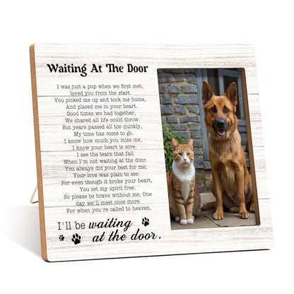 Pet Memorial Photo Frame - Waiting At The Door Dog Wooden Tabletop Picture Frame - Sympathy Memorial Gifts For Loss Of Dog Cat Owner - In Loving Memory Frame Favors -72 - style: YuHong-Photo Frame-B72