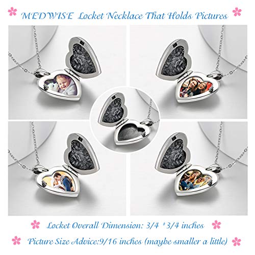 MEDWISE 925 Sterling Silver Locket Necklace That Holds Pictures Photo Necklace Oxidized Rose Flower/Sunflower/Compass/Celtic Heart Pendnat Lockets Gifts for Women Birthday Christmas Gifts - style: D-Oxidized Rose Flower