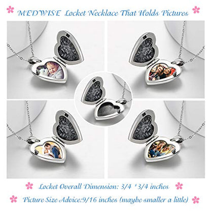MEDWISE 925 Sterling Silver Locket Necklace That Holds Pictures Photo Necklace Oxidized Rose Flower/Sunflower/Compass/Celtic Heart Pendnat Lockets Gifts for Women Birthday Christmas Gifts - style: D-Oxidized Rose Flower
