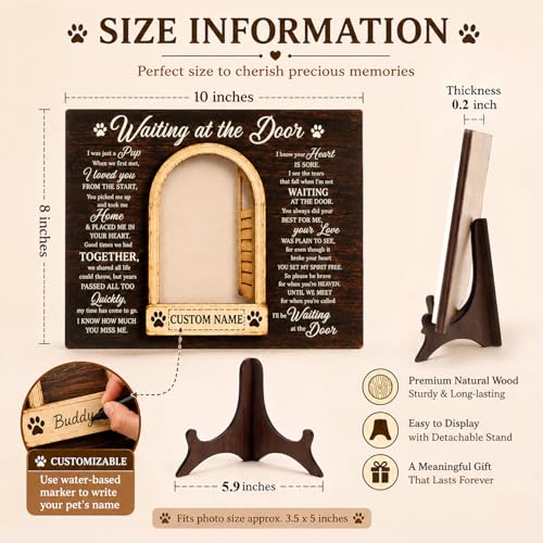 Dog Memorial Gifts for Loss of Dog, Personalized 3.5x5 Inch Picture Frame, Pet Remembrance Keepsake, Wooden Tribute Plaque, Loss of Pet Sympathy Gift, Bereavement Decor (Arch)